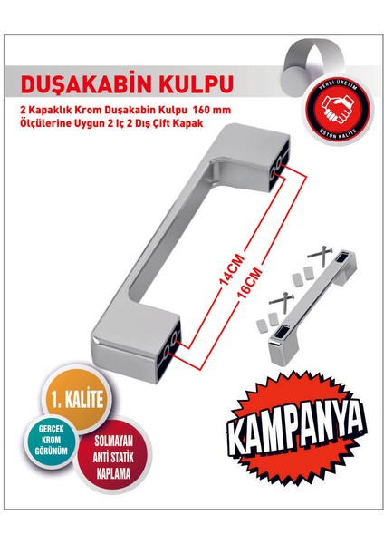 Duşakabin Cam Kapı Kare Kulp 4 Adet Duşakabin Kolu Krom 14-16 cm fiyatları