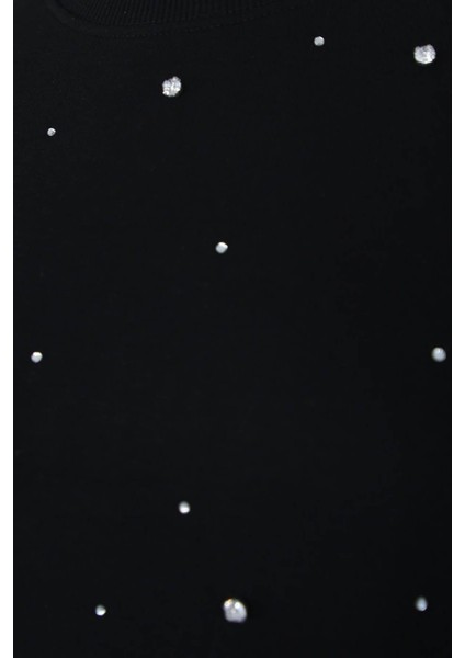 Bisiklet Yaka Taşlı Siyah Kadın Sweatshirt 25K0099K1 fiyatları