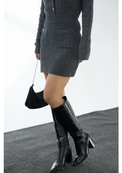 Saç Örgülü Etekli Takım - Antrasit