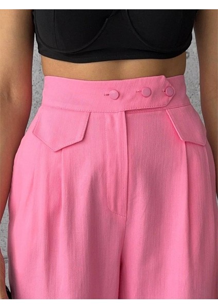 Pantolon Kapalı Cep 3 Düğme Detaylı - Pembe