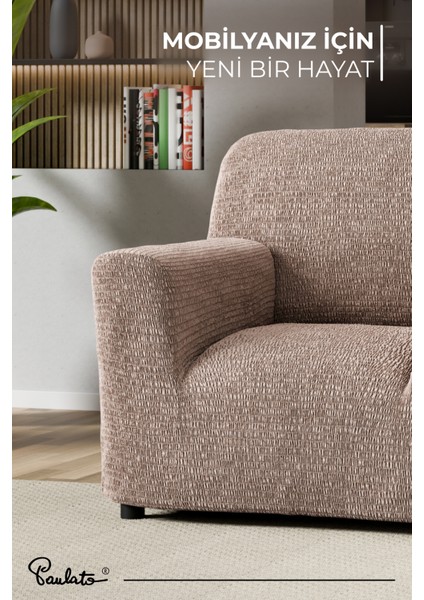 Lastikli Esnek ve Yıkanabilir Piliseli Kakao 4 Kişilik Koltuk Örtüsü