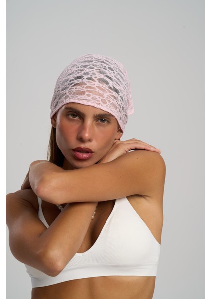Miray Üçgen Kesim Pembe Dantel Bandana modelleri
