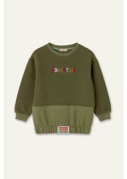 Erkek Çocuk Kapitone Nakış Detaylı Sweatshirt - Haki fırsatları