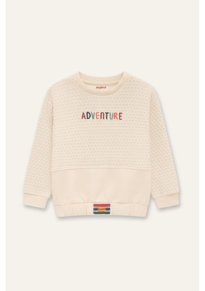 Erkek Çocuk Kapitone Nakış Detaylı Sweatshirt - Krem