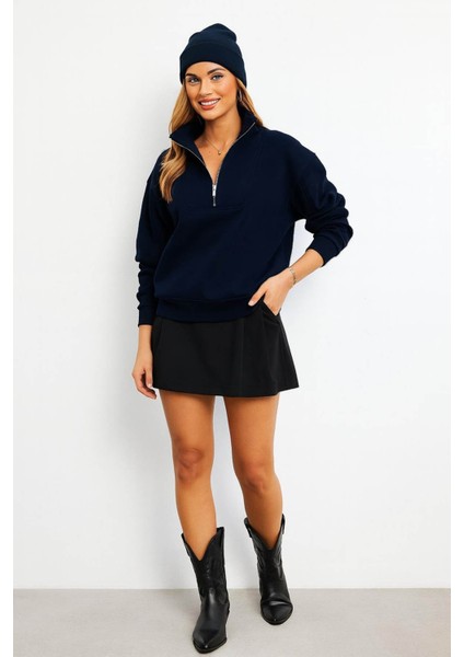 Fermuarlı Kamyoner Yaka Lacivert Kadın Sweatshirt 25K0166K1 fiyatları