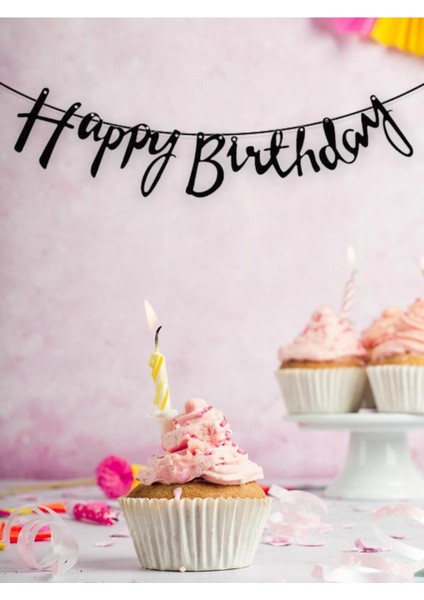 Happy Birthday Kaligrafi Siyah Banner