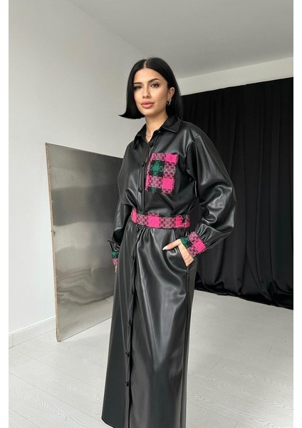 Siyah Garnili Etekli Deri Takım