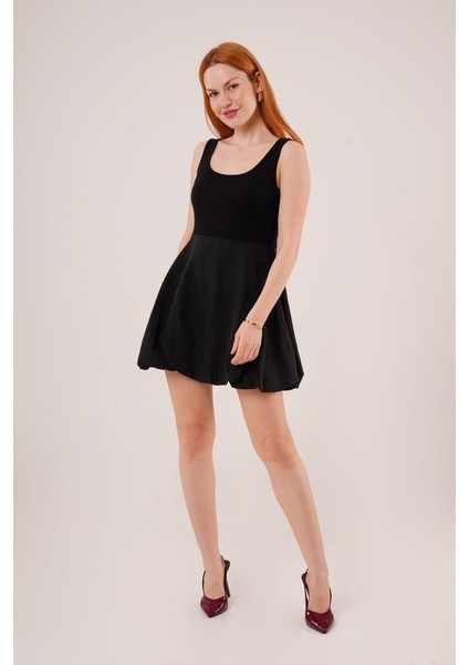 Kalın Askılı Balon Etek Siyah Mini Elbise fiyatları