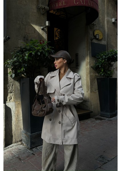 Trench Kısa Şanel Boy - Taş