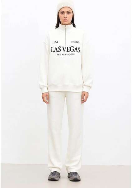 Oversize Yakası Fermuarlı Ekru Kadın Sweatshirt 25K0010K1 modelleri