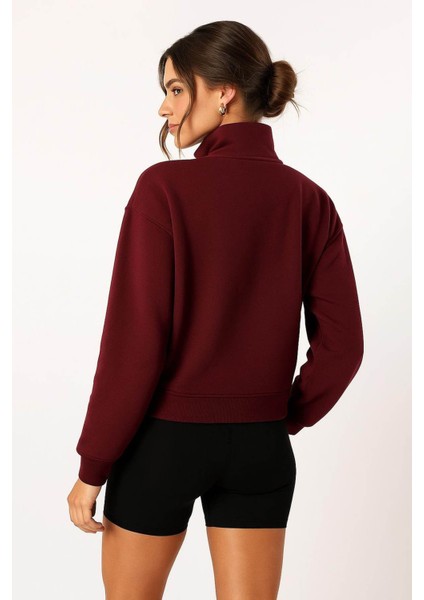 Fermuarlı Kamyoner Yaka Bordo Kadın Sweatshirt 25K0166K1 modelleri