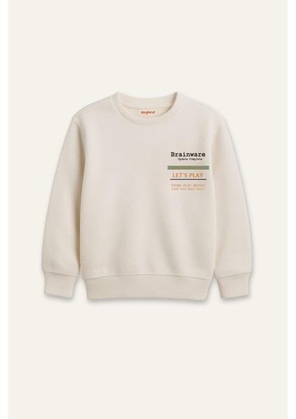 Erkek Çocuk Baskılı Sweatshirt - Krem