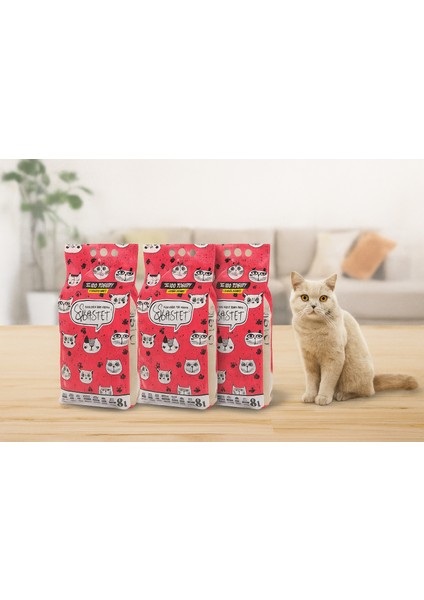 3 Adet - Natural Bastet Topaklanan Premium Doğal Kedi Kumu 8 Litre