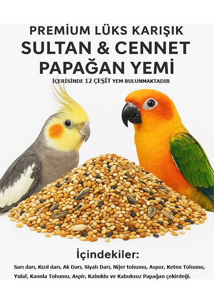 Lüks Premium Sultan & Cennet Papağan Yemi 800 Gram + 100 Gram Kızıştırıcı Hediyeli