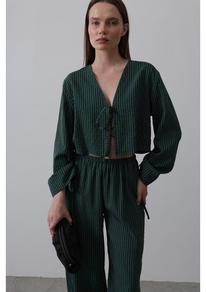 Önü Bağlamalı Crop Takım - Yeşil