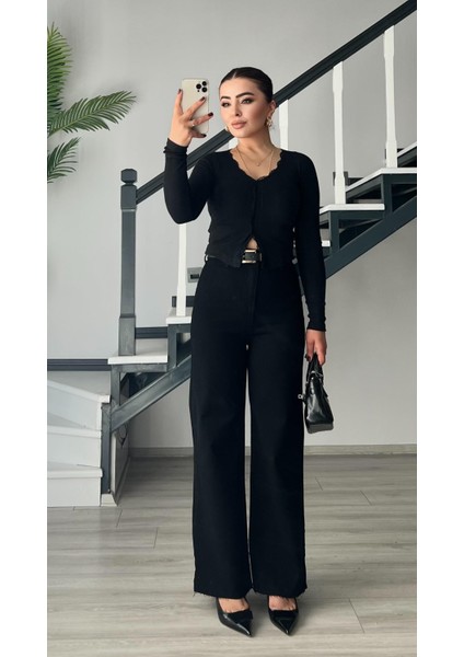 Siyah Kemerli Straight Jean modelleri