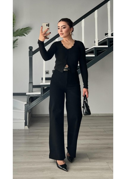 Siyah Kemerli Straight Jean indirimleri