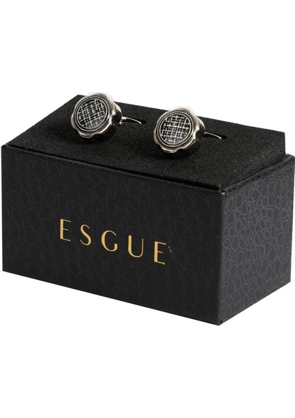 Gümüş Renk Siyah Yuvarlak Desenli Kol Düğmesi KD:7000