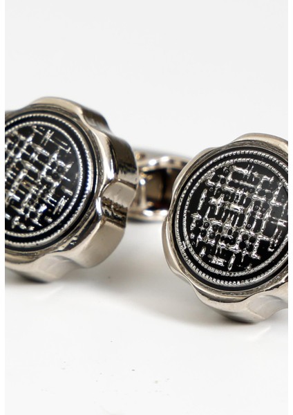 Gümüş Renk Siyah Yuvarlak Desenli Kol Düğmesi KD:7000 modelleri