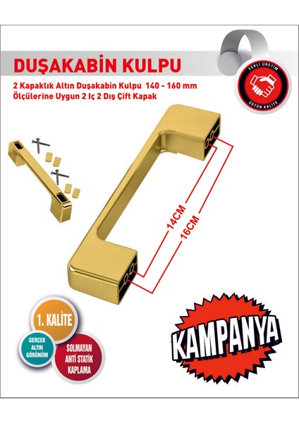 Duşakabin Cam Kapı Kare Kulp 4 Adet Duşakabin Kolu Altın fiyatları