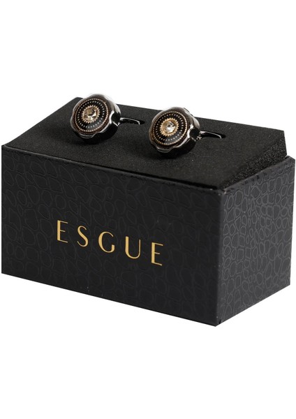 Siyah Renk Siyah Taşlı Yuvarlak Desenli Kol Düğmesi KD:7100