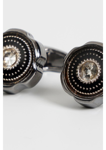 Siyah Renk Siyah Taşlı Yuvarlak Desenli Kol Düğmesi KD:7100 modelleri