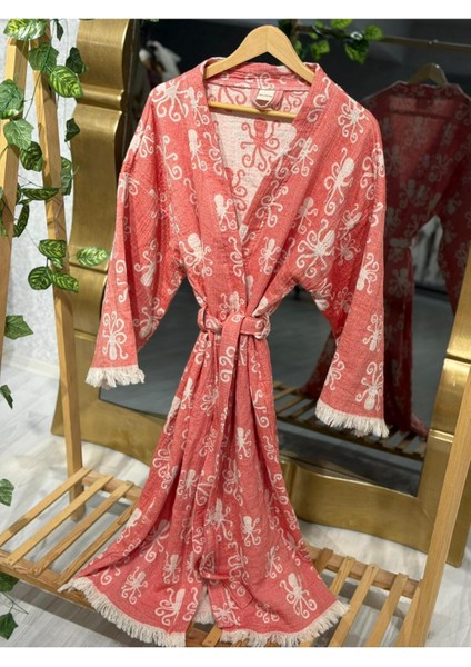 Müslin Kimono %100 Pamuklu Ahtapot Desenli Bornoz Kaftan Sabahlık fırsatları