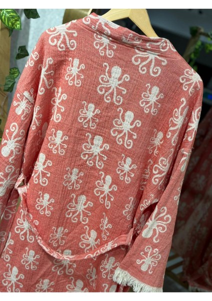 Müslin Kimono %100 Pamuklu Ahtapot Desenli Bornoz Kaftan Sabahlık indirimleri