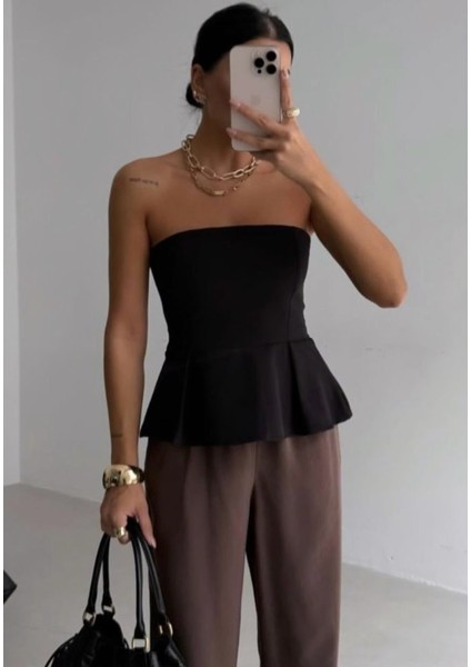 Pileli Straplez Bluz