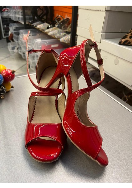 Kırmızı Ruğan Yandan Çift Bağlı Model 8,5 CM(13PONT) Tango, Dans, ve Salon Ayakkabısı modelleri