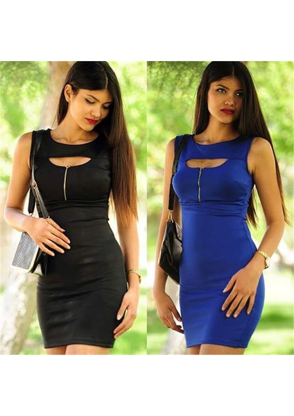 B101283 Fermuar Detaylı Mini Elbise