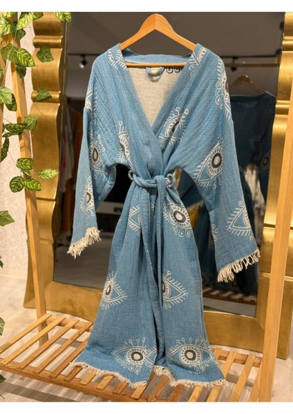 Müslin Kimono %100 Pamuklu Göz Desenli Jakarlı Bornoz Kaftan Sabahlık fiyatları