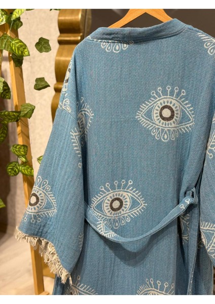 Müslin Kimono %100 Pamuklu Göz Desenli Jakarlı Bornoz Kaftan Sabahlık indirimleri