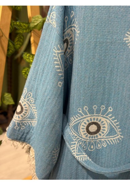 Müslin Kimono %100 Pamuklu Göz Desenli Jakarlı Bornoz Kaftan Sabahlık