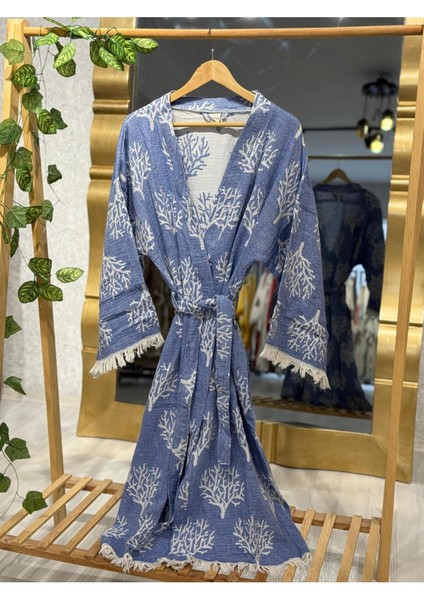 Müslin Kimono %100 Pamuklu Mercan Desenli Bornoz Kaftan Sabahlık fiyatları