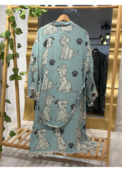 Müslin Kimono %100 Pamuklu Dalmaçyalı Desenli Jakarlı Bornoz Kaftan Sabahlık