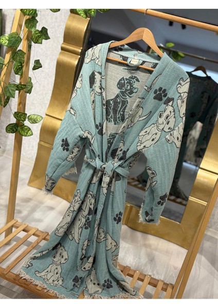 Müslin Kimono %100 Pamuklu Dalmaçyalı Desenli Jakarlı Bornoz Kaftan Sabahlık fırsatları