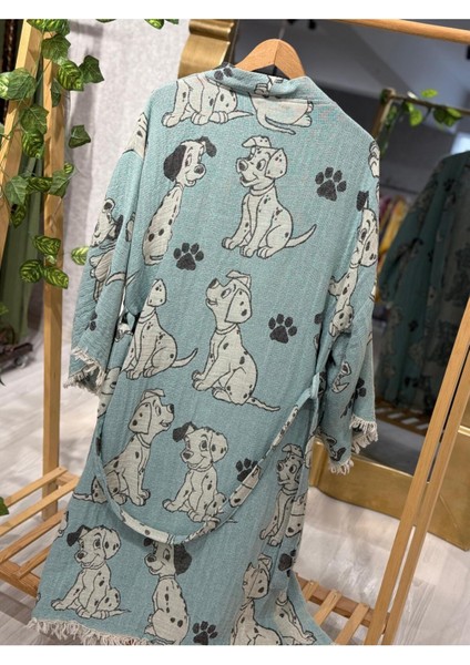 Müslin Kimono %100 Pamuklu Dalmaçyalı Desenli Jakarlı Bornoz Kaftan Sabahlık