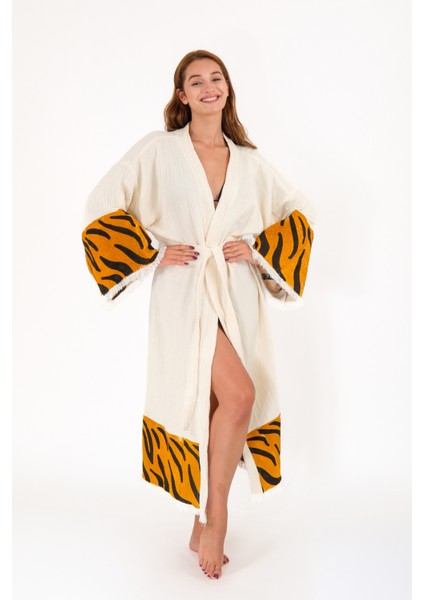 Müslin Kimono %100 Pamuklu Kaplan Baskılı Desenli Bornoz Kaftan Sabahlık fiyatları
