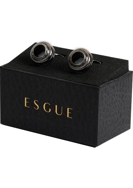 Siyah Renk Siyah Desenli Yuvarlak Kol Düğmesi KD:7304