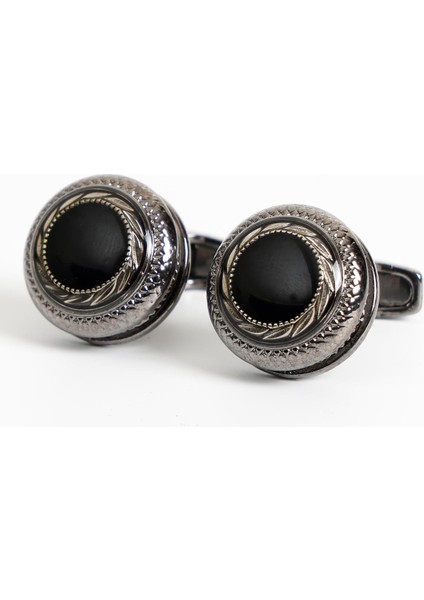 Siyah Renk Siyah Desenli Yuvarlak Kol Düğmesi KD:7304 fiyatları