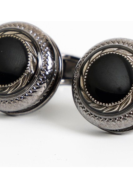 Siyah Renk Siyah Desenli Yuvarlak Kol Düğmesi KD:7304 modelleri