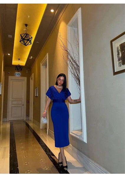 Viola Inci Detay Elbise Saks Mavi 582167