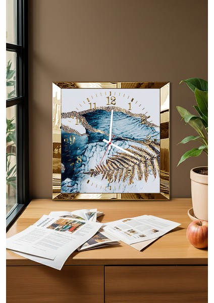 Gold Çerçeveli Doğanın Ritimleri Temalı Dekoratif Mdf Duvar Saati