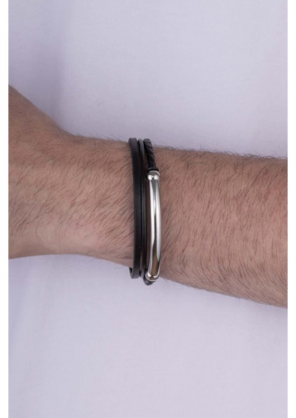 Çelik Aparatlı 3 Sıra Deri Erkek Bileklik fiyatları
