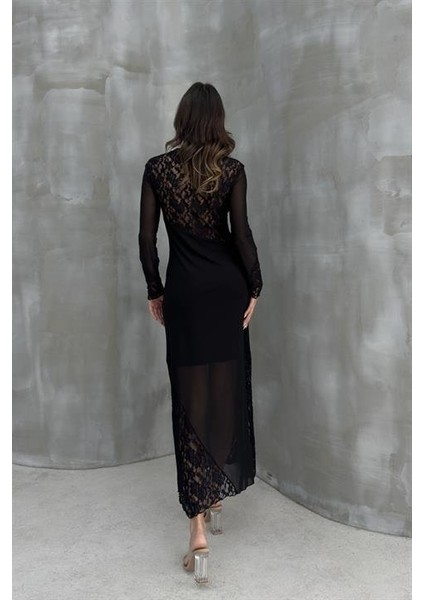 Almond Dantel Detaylı Tül Elbise 2659-8 fiyatları