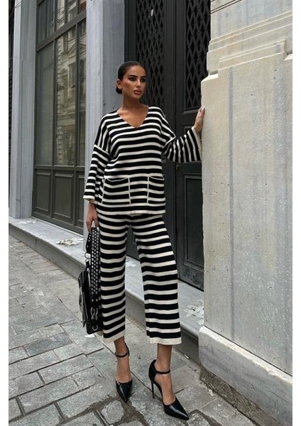 Candy Çizgili Straight Fit Pantolon Takım 9705-015