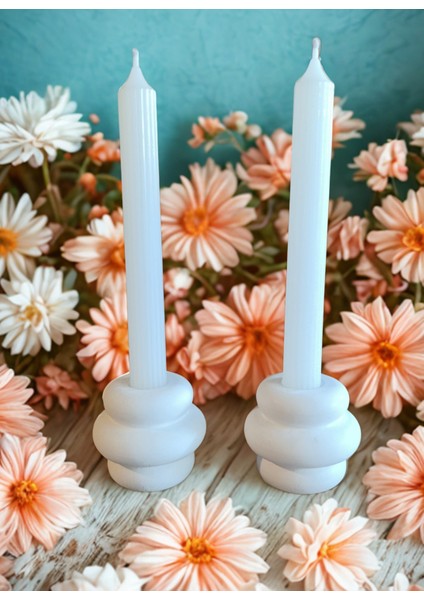 Mumlar Dahil 2' Li Bubble Şekilli Şamdanlık ve Çizgili Beyaz Şamdan Mumu fiyatları