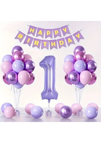 Mor Rakamlı 1 Yaş Balon Set
