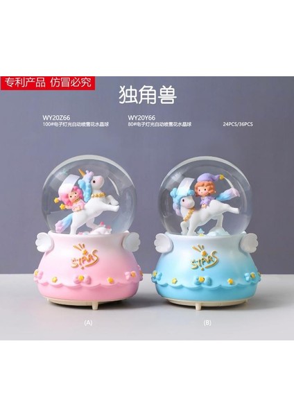 Unicorn Üzerindeki Kız Işıklı Müzikli Püskürtmeli Büyük Boy Kar Küresi